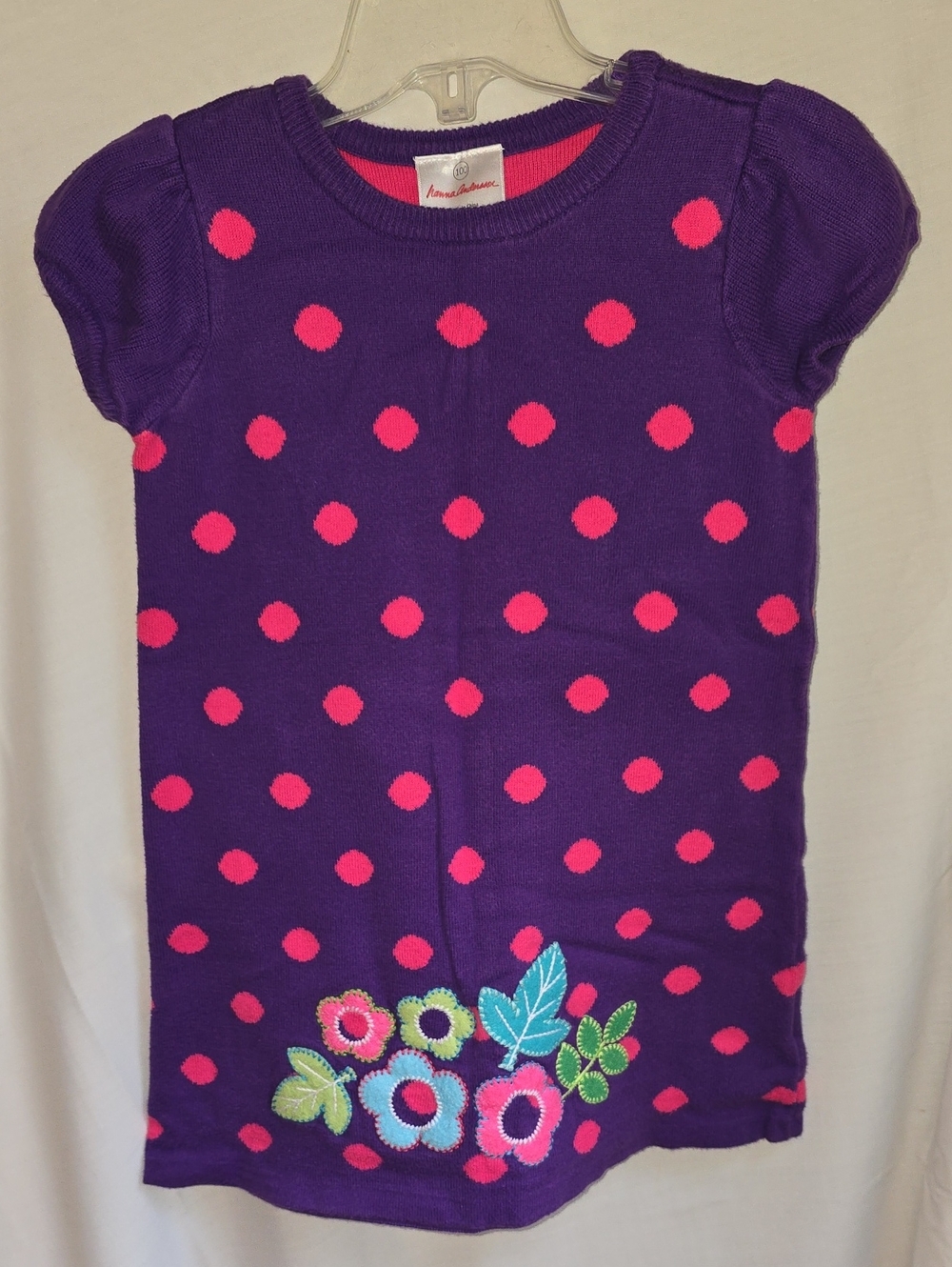 Hanna Andersson Purple Short Sleeve Tee with Pink Polka Dots & Floral Appliqué